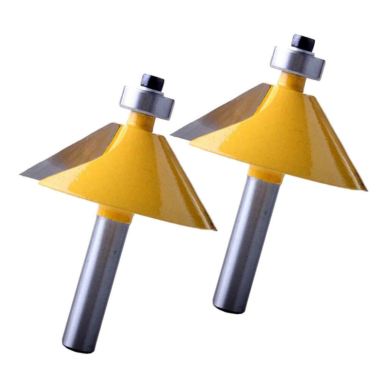 2pcs Woodworking 8mm Shank Carbide Bit 45 Degree Bevel Angle Cutte