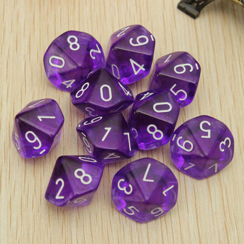 20 Pack Clear D10 Dice 10 Sided Dice for D&D RPG MTG Accessories Red&Purple