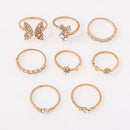 8pcs Elegant Butterfly Rhinestone Knuckle Ring Women Wedding Jewelry Gift