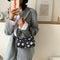 Daisy Flower Handbag Beach Women Canvas Chain Shoulder Bucket Bag (Black)