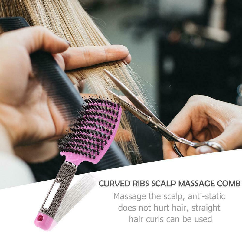 Scalp Massage Bristle Hair Comb Curly Straight Anti Static Hairbrush (Pink)
