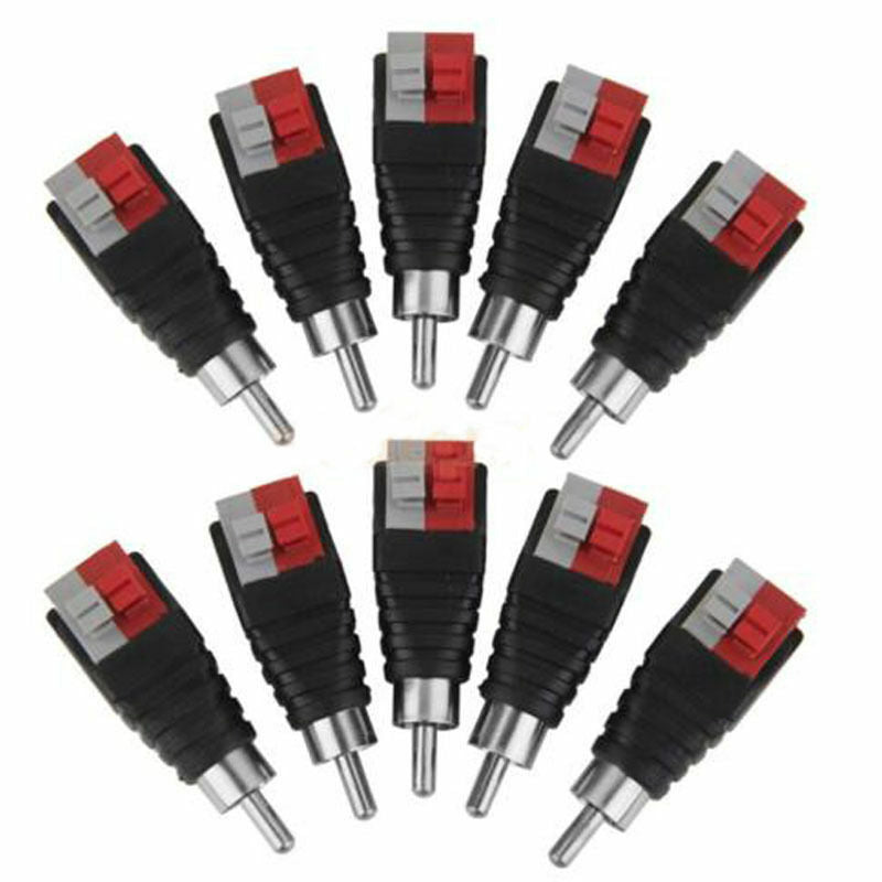 10PCS Speaker Wire Cable to Audio Male RCA Connector Adapter Jack Plug TEUS