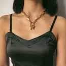 Geometric Star Lock Pendant Necklace Retro Choker Women Statement Jewelry A