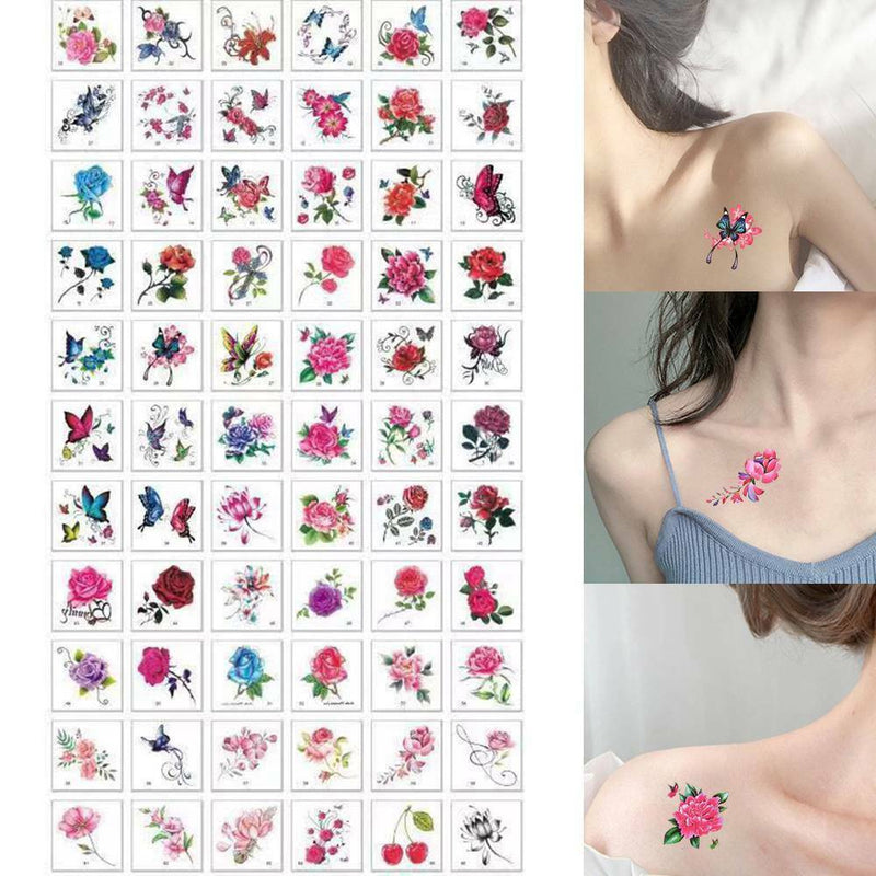 66 PACK Flower Butterfly Temporary Tattoo Arm Leg Body Art Waterproof Stickers