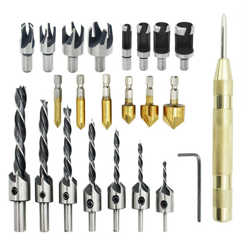 23-piece set of hexagon shank 5-blade three-point countersunk bit tool set