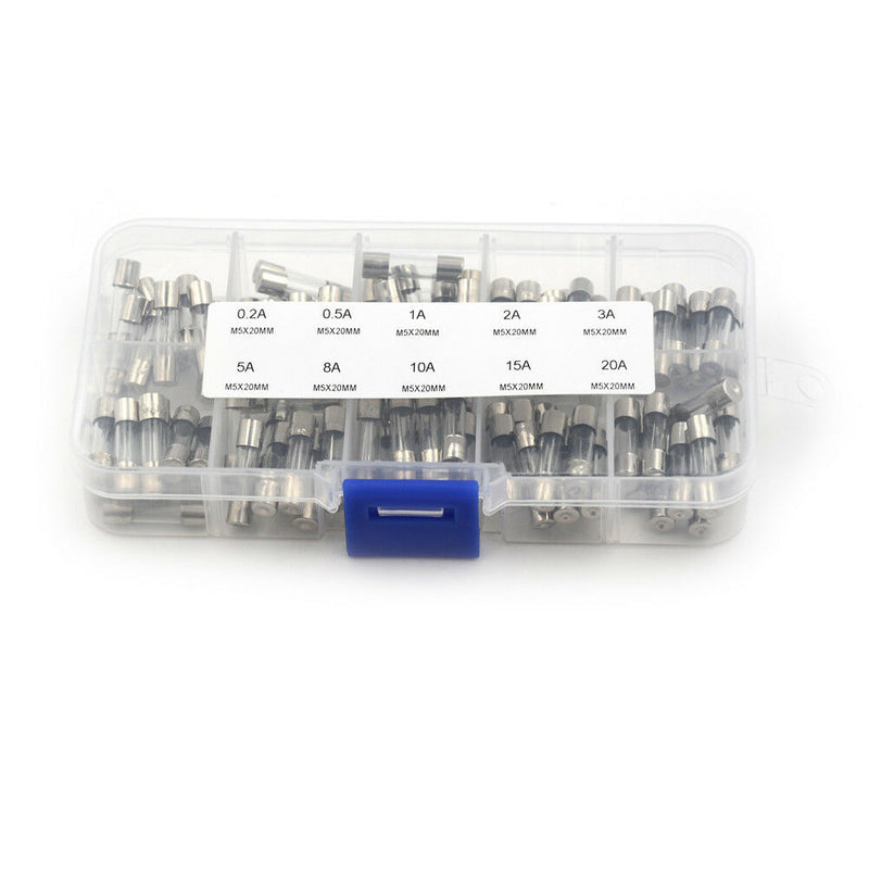 100Pc 5x20mm Quick Blow Glass Tube Fuse Assorted Kits Fast-blow Fuses 0.2A~2y Hn