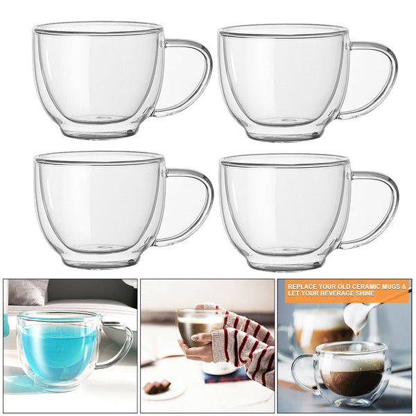 4pcs Double-layer Coffee Mug Double Walled Glass Cup Glassware for Beer Latte