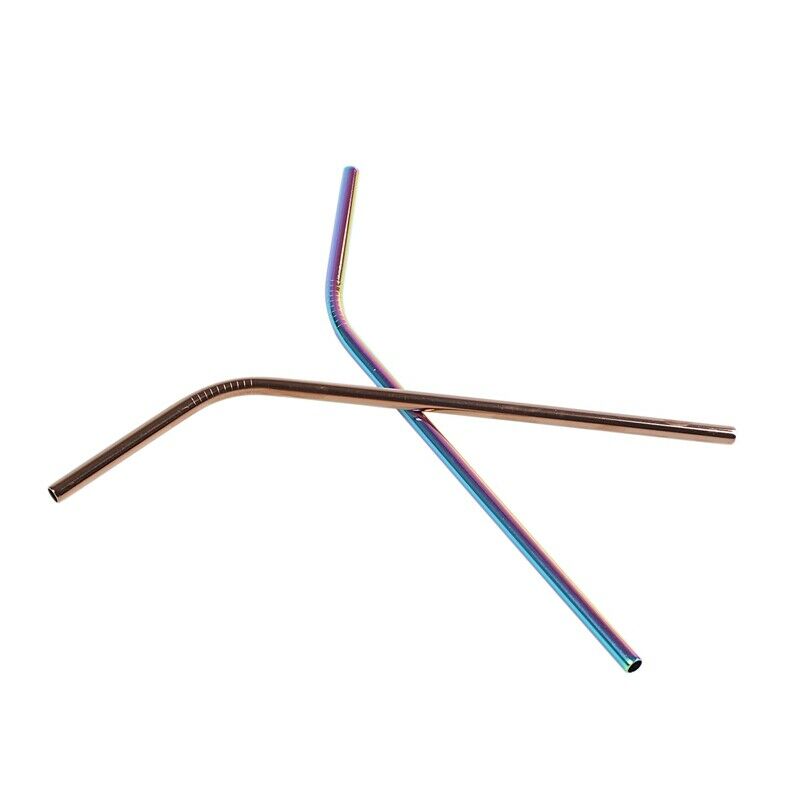 8 Pack - Stainless Steel Coloured Reusable Straws - Includes 2 Long T3D9