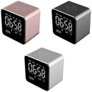 Alarm Clock With Wireless Bluetooth Speaker, Metal Mini Square Portable Spe