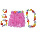 Set Pink Children Hawaiian Grass Skirt Hula Luau Party N8Q1