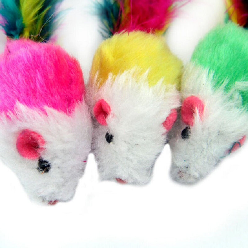 2x Soft Fleece False Mouse Cat Toys Colorful Feather Funny Playing Toys S Gw
