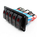 12V-24V 5 Gang red Rocker Switch Panel Circuit Breaker Boat Marine Waterpro