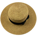 Women Wide Brim Summer Beach Hats Natural Straw Boater Hats Flat Top Sun Ha