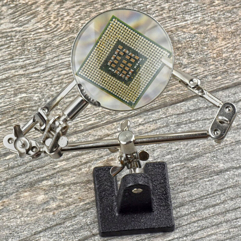 1X Third Hand Soldering Iron Stand Helping Clamp Vise Clip Magnify Glass Tool ME