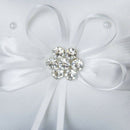 10cmx10cm Satin Flower Beaded Wedding Pocket Ring Pillow-White
