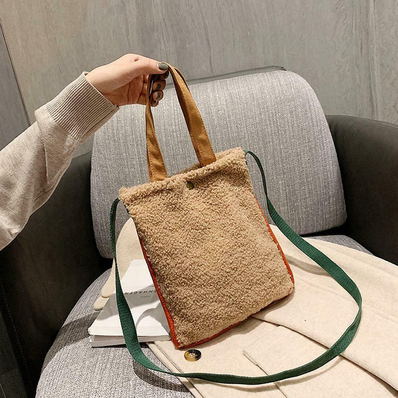 Plush Women Shoulder Crossbody Bag Hit Color Fashion Handbag (Light Brown)