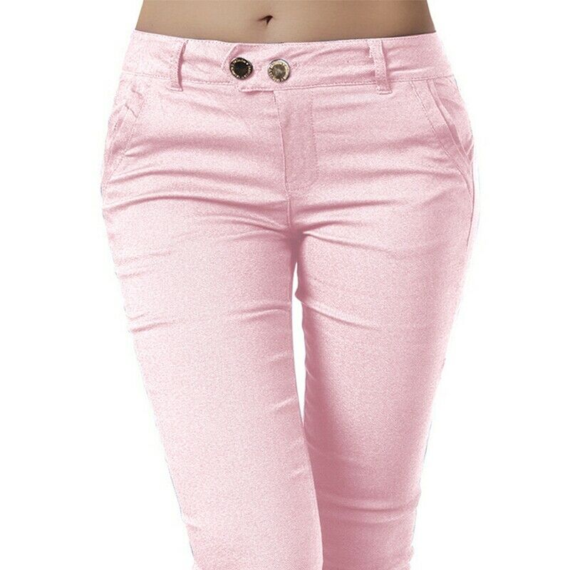 Women Basic Solid Capri Leggings Soft Skinny Trousers Pencil Pants,Pink M G7L3