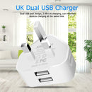 Portable Dual 2 Port USB Charger UK Plug 2.4A+1A Phone Travel Wall Adapter