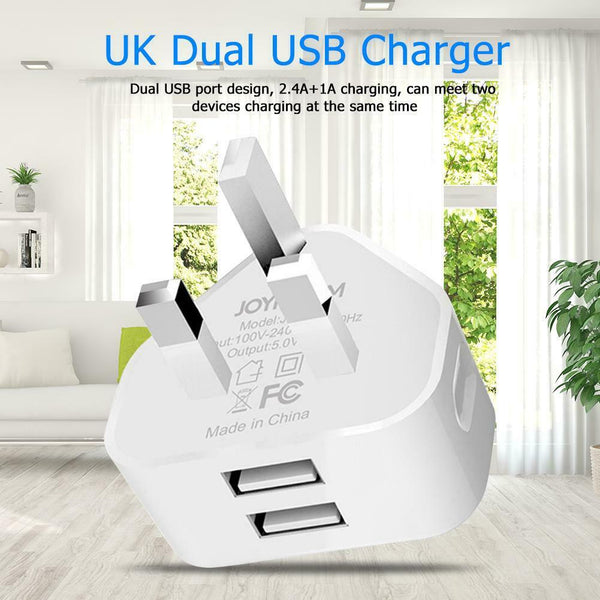 Portable Dual 2 Port USB Charger UK Plug 2.4A+1A Phone Travel Wall Adapter #gib