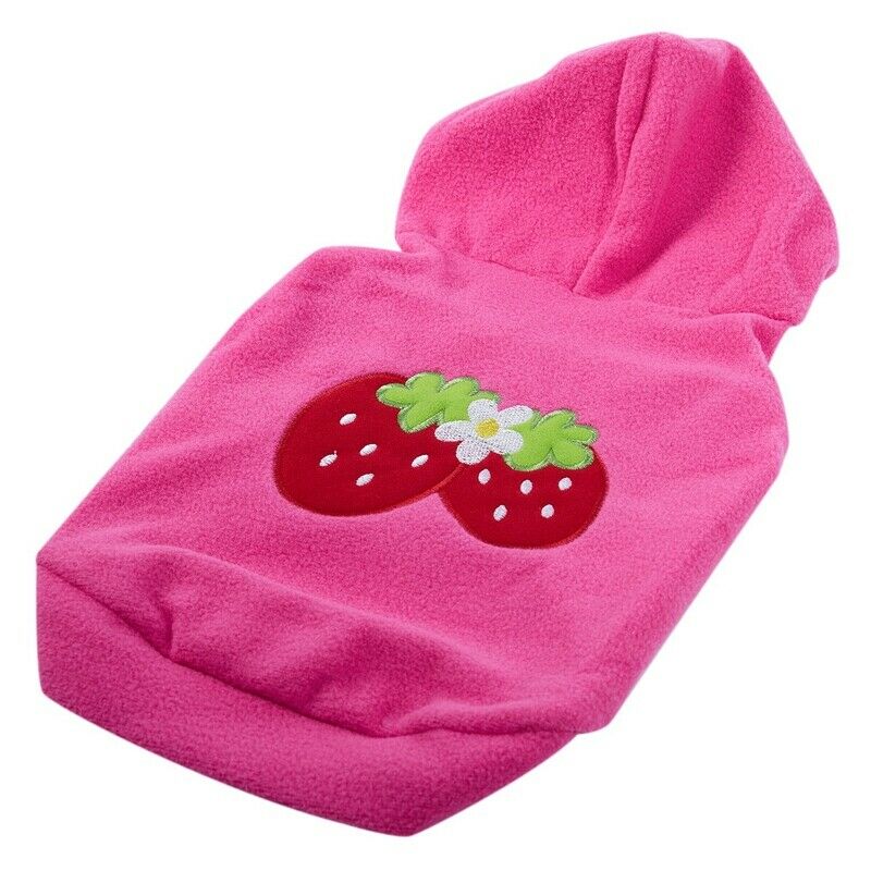 Small Strawberry Dog Cat Puppy Fleece Hoody Clothes Pet Apparel Dress Up -  T6A2