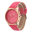 New Luxury Geneva Roman Faux Leather Analog Quartz Wrist Watches Rosered A
