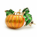 Halloween Pumpkin Brooch New Alloy Green Leaves Orange Enamel Pumpkin Women A7X9