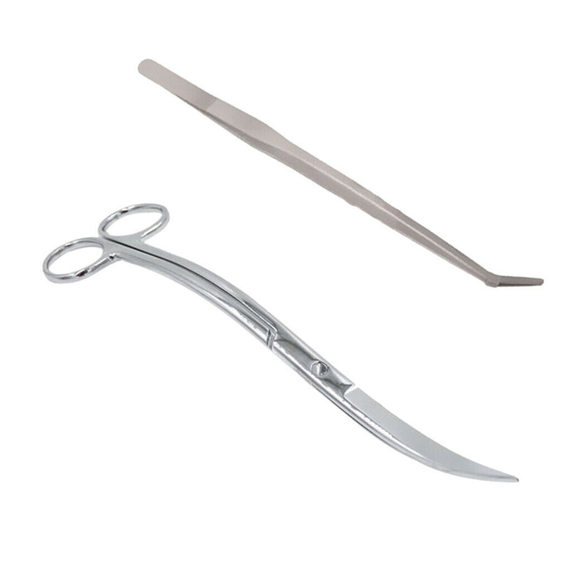 Set Of 2 Aquarium Live Tank Maintenance Curved Tweezers Scissors