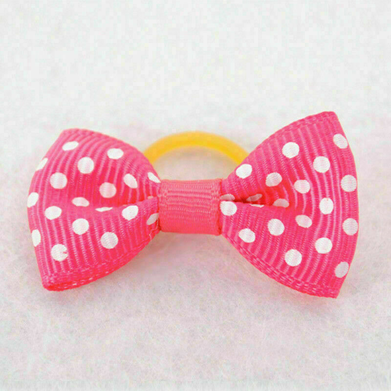 50pcs Assorted Pet Cat Dog Hair Bows with Rubber Bands Grooming Valid Tool F9Q9