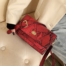 Serpentine Women Shoulder Bag Leather Flap Square Crossbody Handbags (Red)