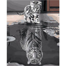 Cute Cat Reflection Tiger Hand Oil Painting Unframed Paint By Numbers Home Decor