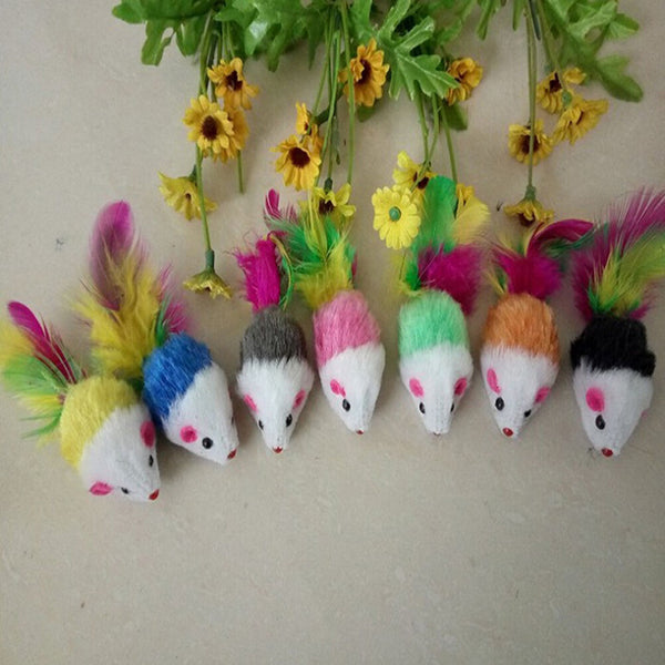 2x Soft Fleece False Mouse Cat Toys Colorful Feather Funny Playing Toys SEAU