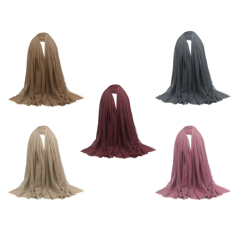5 Pcs Ladies Soft Cotton Long Scarf Crinkle Hijab Muslim Jewish Head Scarf
