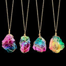 Natural Rainbow Stone Crystal Chakra Rock Chain Quartz Pendant Necklace Hn
