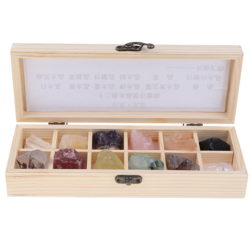 Rock and Mineral Collection 12-piece in Wooden Box, Rock Samples for Science