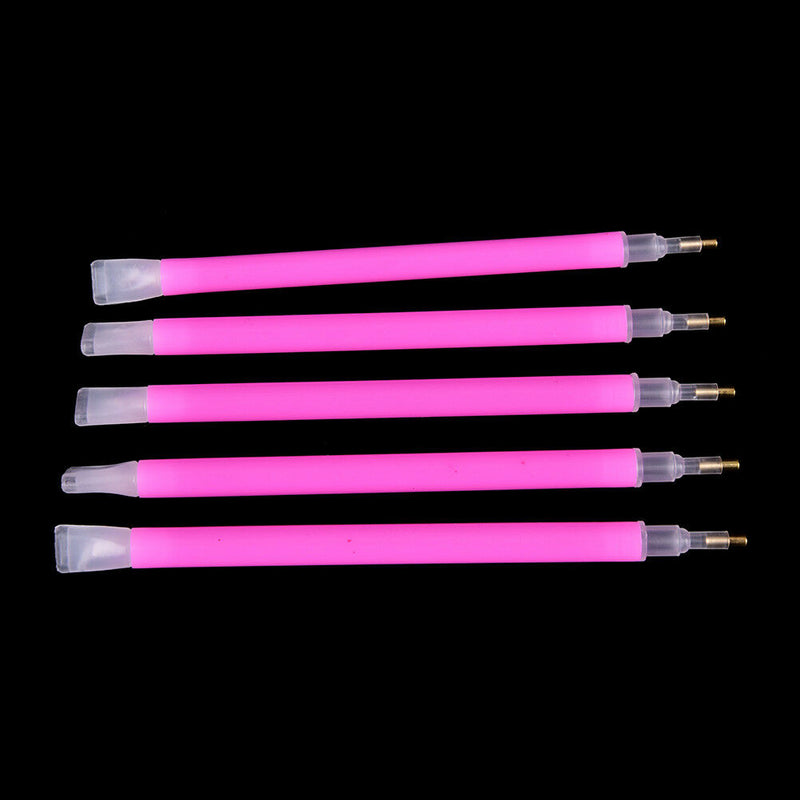 5Pcs/set Dual-ended Nail Art Rhinestone Gem Picker Pink Dotting Pen Manicure Ew