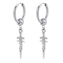 4PC Stainless Steel Long Dangle Earclip Cross Spike Huggie Hoop Men & Women