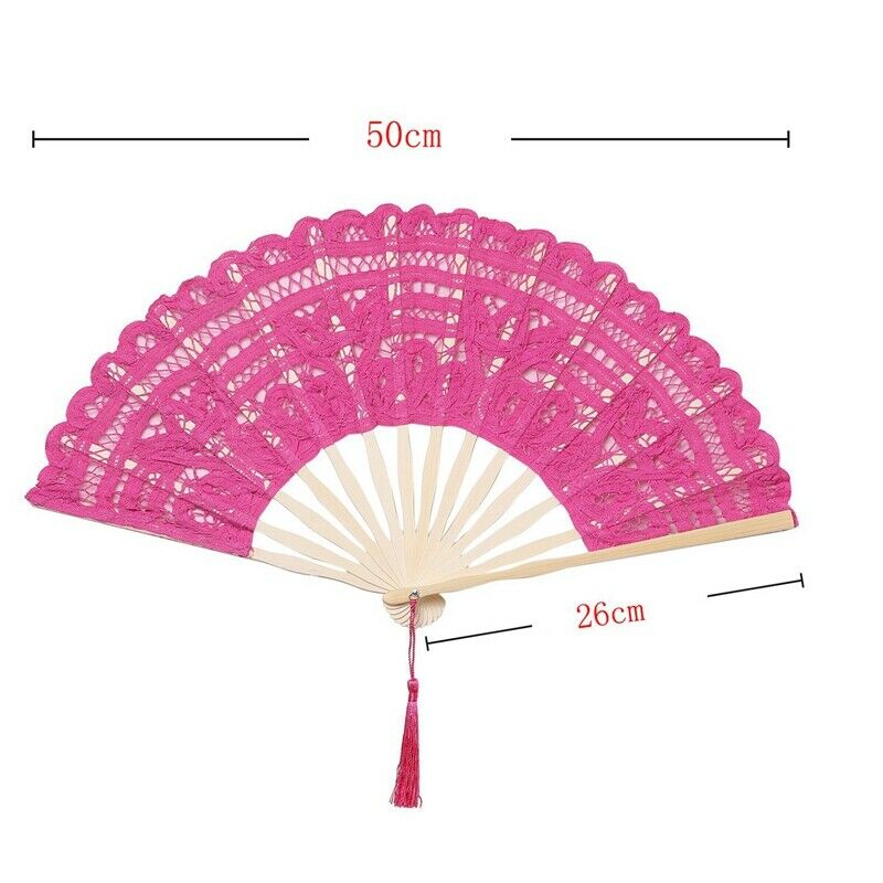 Lace Folding Handheld Fan Embroidered Bridal Hand Fan with Bamboo Staves forV4F6