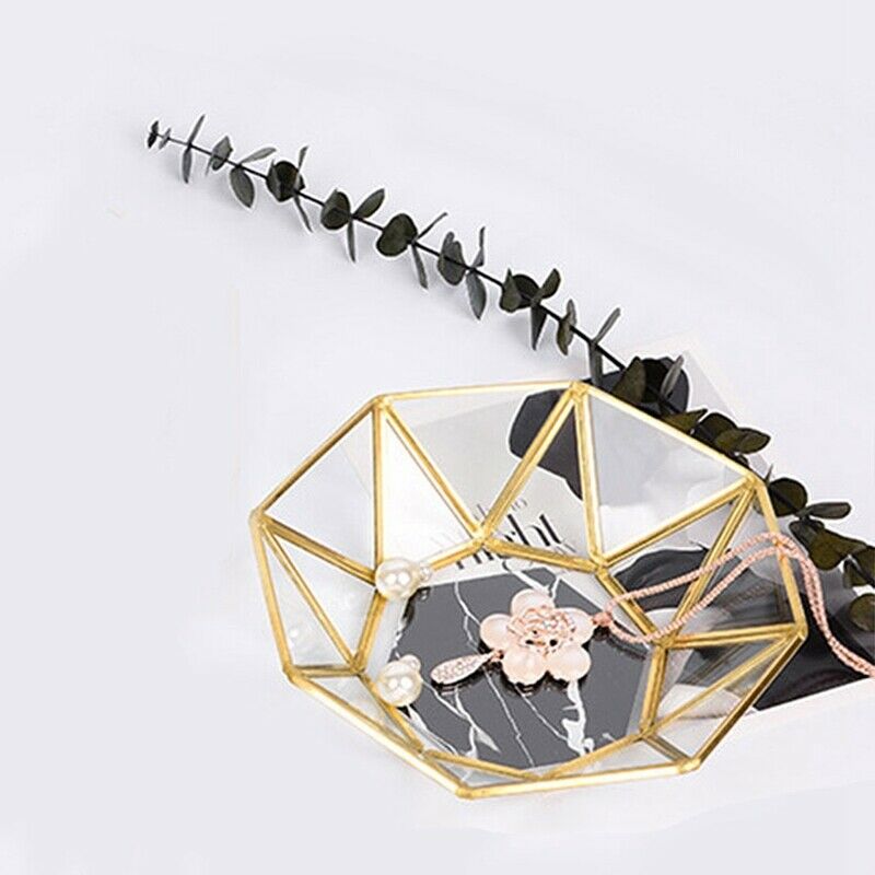Nordic Style Brass + glass Geometry Storage Baskets Box Simplicity Style Ho P7U8