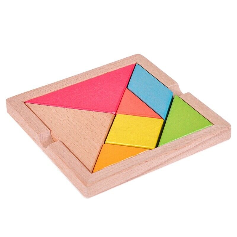 Colorful Wooden Tangram for Kids Seven Geometric Shapes Pieces Puzzle Educa V4L9