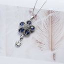 Elegant Blue Crystal Flower Water Drop Pendant Long Necklace Women Sweater
