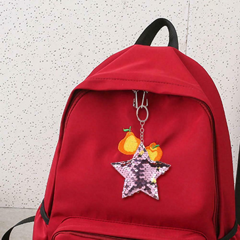 Colorful Sequins Keychain Star Shining Girl Backpack Jewelry Gifts (Pink) A