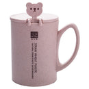 450Ml Wheat Straw Mugs Plastic Coffee Mug Tea Cup With Spoon Lid Handle Cut E9X8