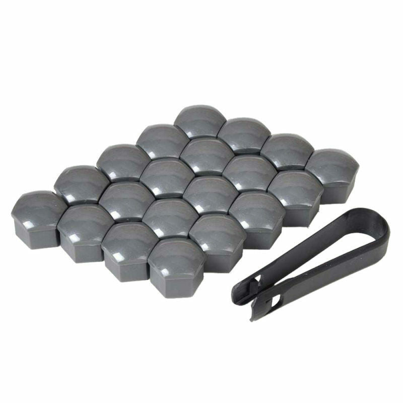 20pcs Car Wheel Nut Bolt Center Cover Gray 17mm Caps + 1x Clip for VW Audi EVU