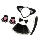 Girls Kids Black Cat Kitty Costume Headband Skirt Bowtie Paw Tail Outfit