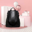Women Backpack PU Leather School Shoulder Bag Casual Rucksacks (Black) SN9F