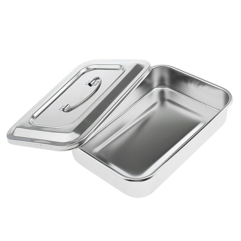 9'' Stainless Steel Instrument Tray & Lid Medical  Storage Box Case