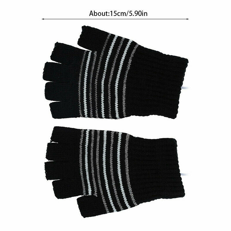 Unisex 5V 1 Pair Winter Knitted USB Electric Heat Thermal Gloves Black & White