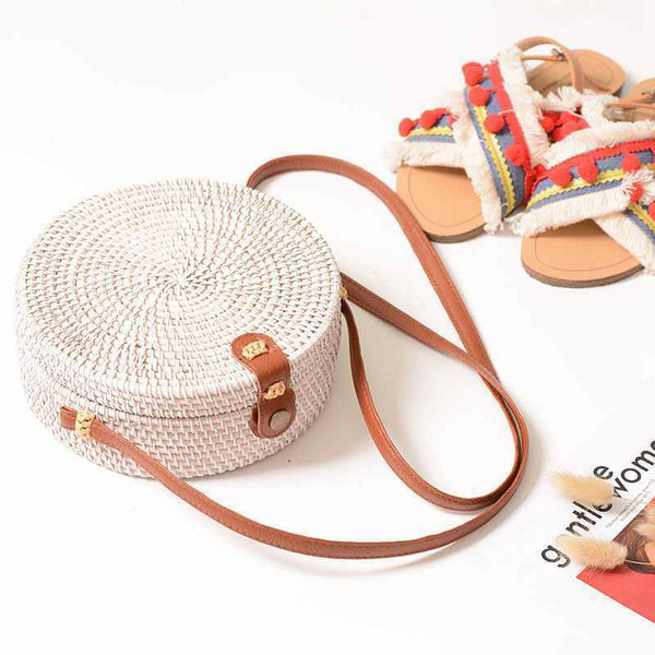 Summer Woven Straw Bag Rattan Brown Black White Bohemia Beach Bag Handmade  Y5U9