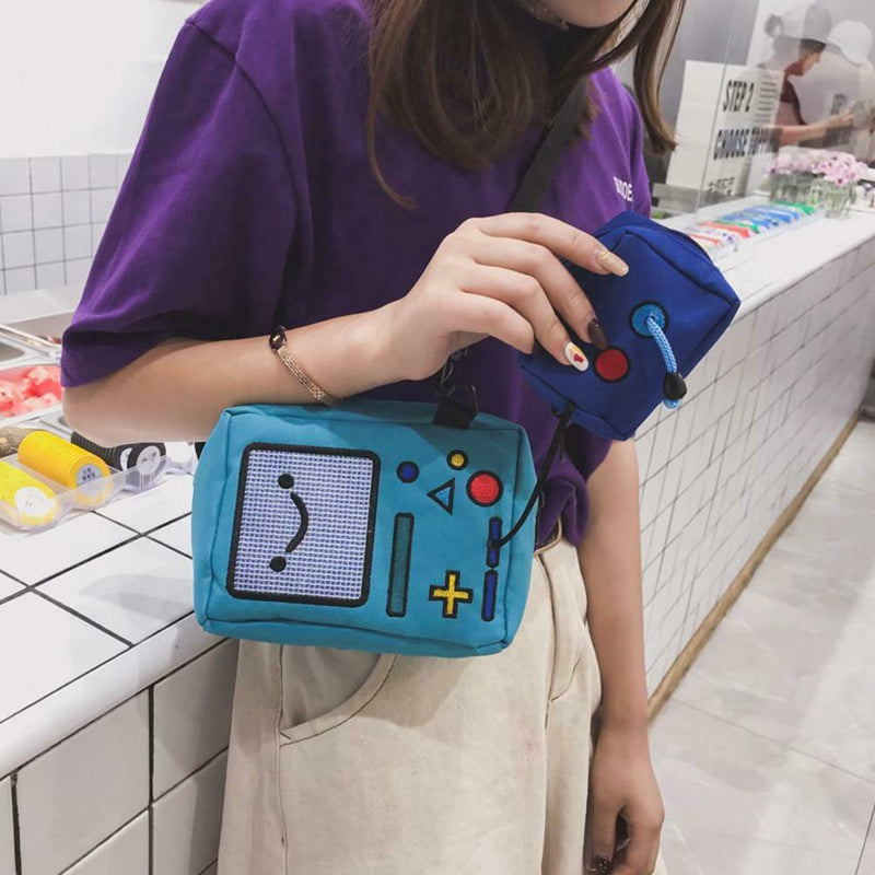 Fashion Women Mini Shoulder Bag Canvas Cartoon Robot Crossbody Bags Purse