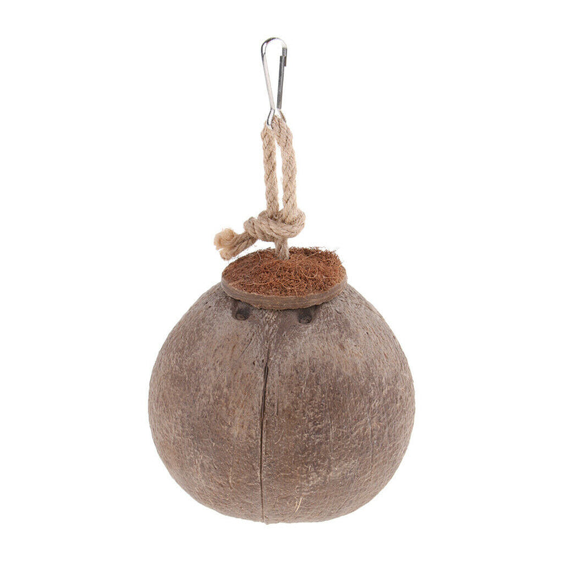 Natural Coconut Shell Bird Nest Cage Feeder Hanging Standing Toys Parrot